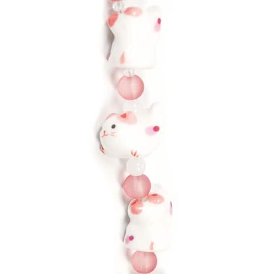 Jesse James Beads 15mm Pink & White Ceramic Cat Beads
